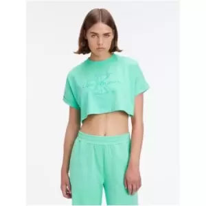 Image of Calvin Klein Jeans Embroidered Monologo Cropped Tee - Green