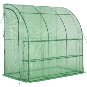 image of Outsunny Walk-In Lean to Wall Gardening Greenhouse with 2 Doors 2 Tiered 2 x 1 x 2 mGreen