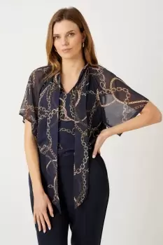 Navy Chain Tie Neck Blouse