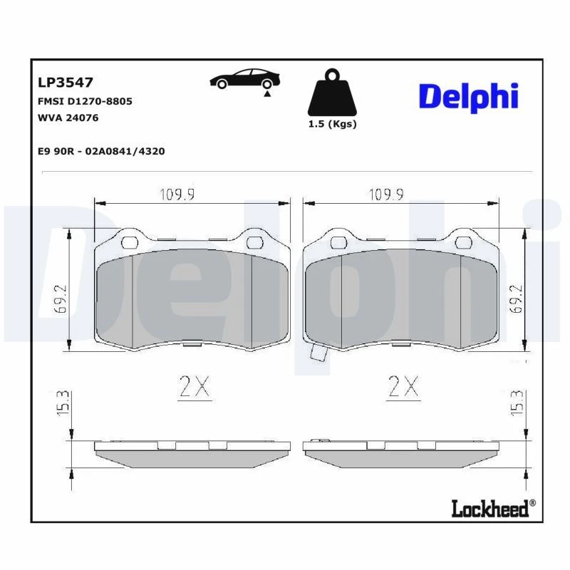 Image of DELPHI Brake pad set DELPHI LP3547
