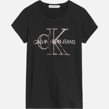 Image of Calvin Klein Girls Monogram Outline Slim T-Shirt - Ck Black - 14 Years