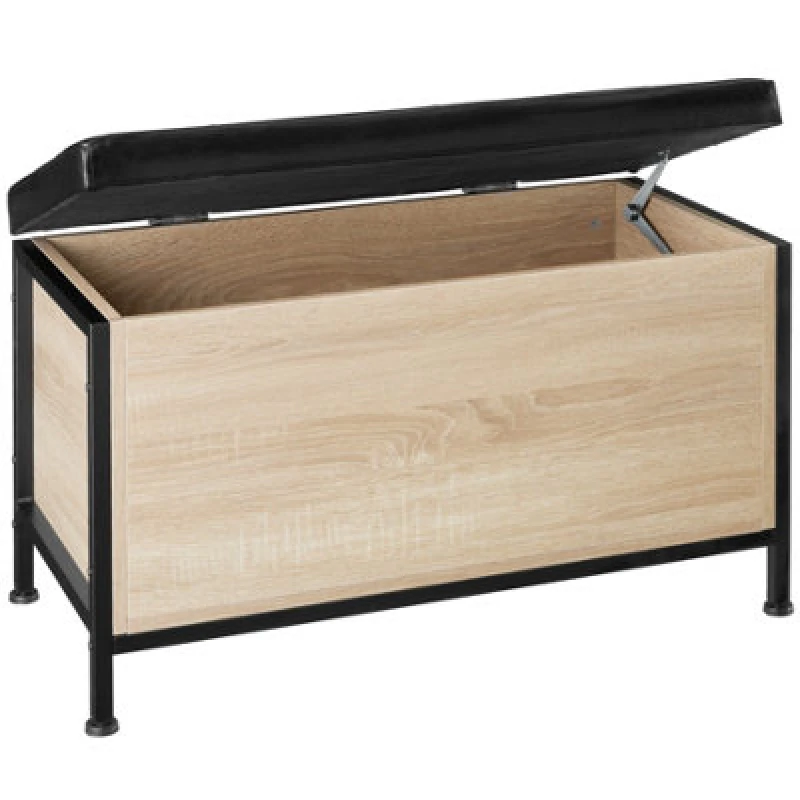 Image of Tectake Storage Bench Calico - Industrial Style, Padded Seat, 81.5 X 41.5 X 50.5cm - Industrial Wood Light, Oak Sonoma, 1