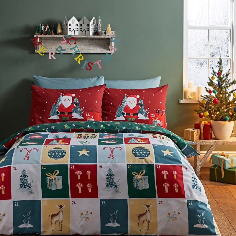 Image of Catherine Lansfield Advent Calendar Duvet Cover Bedding Set Red