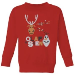 image of Disney Frozen Olaf and Sven Kids Christmas Sweatshirt - Red - 11-12 Years