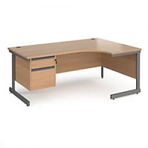 image of Dams International Right Hand Ergonomic Desk with Beech Coloured MFC Top and Graphite Frame Cantilever Legs and 2 Lockable Drawer Pedestal Contract 25