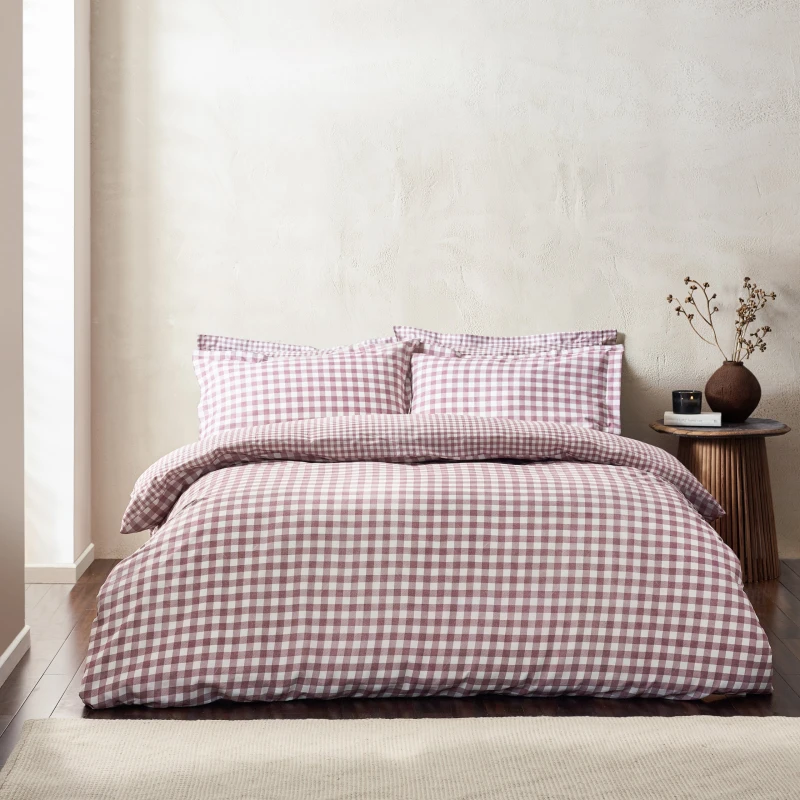 Image of Barton Check Reversible Duvet Cover Bedding Set Berry