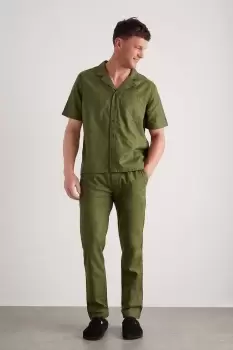 Image of Mens Khaki Linen Trousers