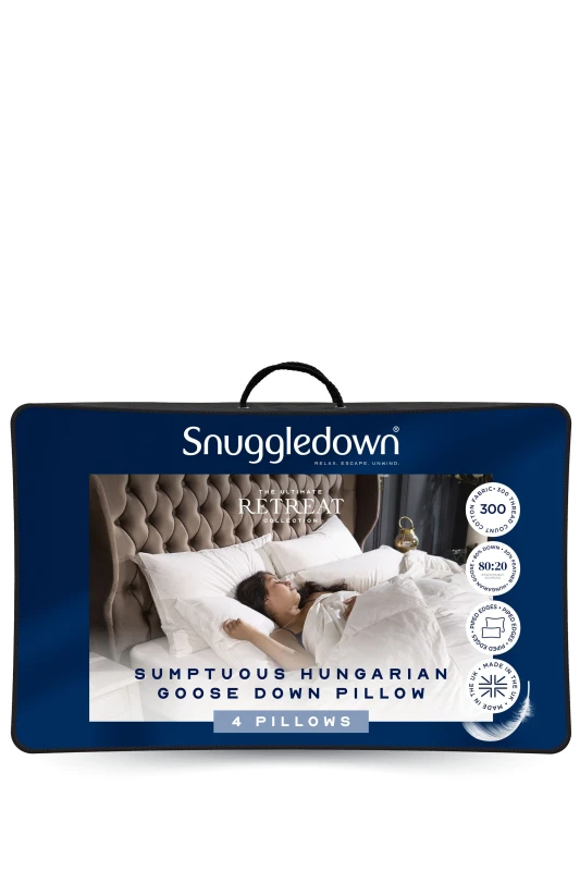 Image of Snuggledown 4 Pack Retreat Hungarian Goose Down Soft Support Pillows White