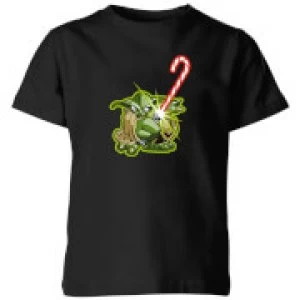 Image of Star Wars Candy Cane Yoda Kids Christmas T-Shirt - Black - 11-12 Years