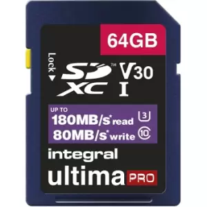 Image of Integral 64GB UltimaPRO V30 4K/8K SD Card (SDXC) UHS-I U3 - 180MB/s