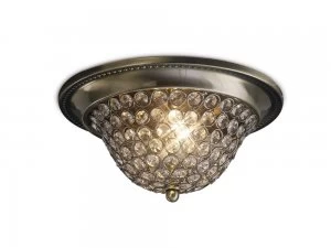 Image of Flush Bowl Ceiling Small 2 Light Antique Brass, Crystal