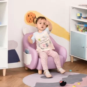Image of HOMCOM Cute Animal Kids Sofa Chair with Storage bags PU Leather Upholstered Single Sofa Couch for Kids Toddlers for Childrens Room, Pink