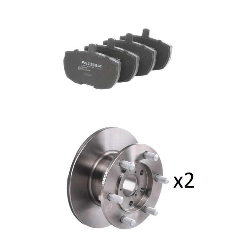 Image of RIDEX 3405B3012 Brake disc and pads set Front Axle, Brake Disc Type: Solid, excl. wear warning contact Brake Set,disc brakes (3405)