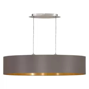 Image of Pendant Light Colour Satin Nickel Shade Cappuccino Gold Fabric Bulb E27 2x60W