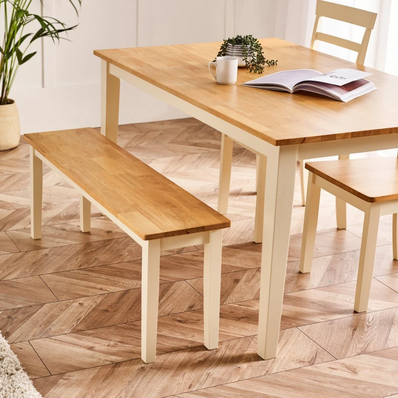 Image of FurnitureboxUK FurnitureboxUK Tenby Large Cream And Oak Coloured Wooden Dining Bench in Light Oak Light Oak One Size Unisex 5056542693083