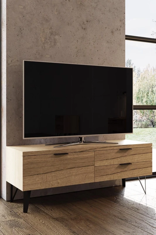 Image of FWStyle Fisso Cracked Oak Small TV Unit Fast Click Assembly Brown