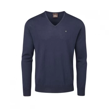 Image of Oscar Jacobson Pin Merino V-Neck Sweater - Navy