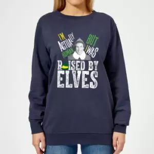 Image of Elf Raised By Elves Womens Christmas Jumper - Navy - L