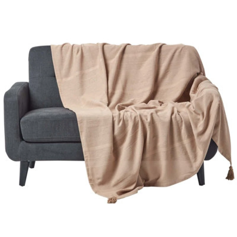 Image of Homescapes Cotton Rajput Ribbed Beige Throw, 255 X 360 Cm