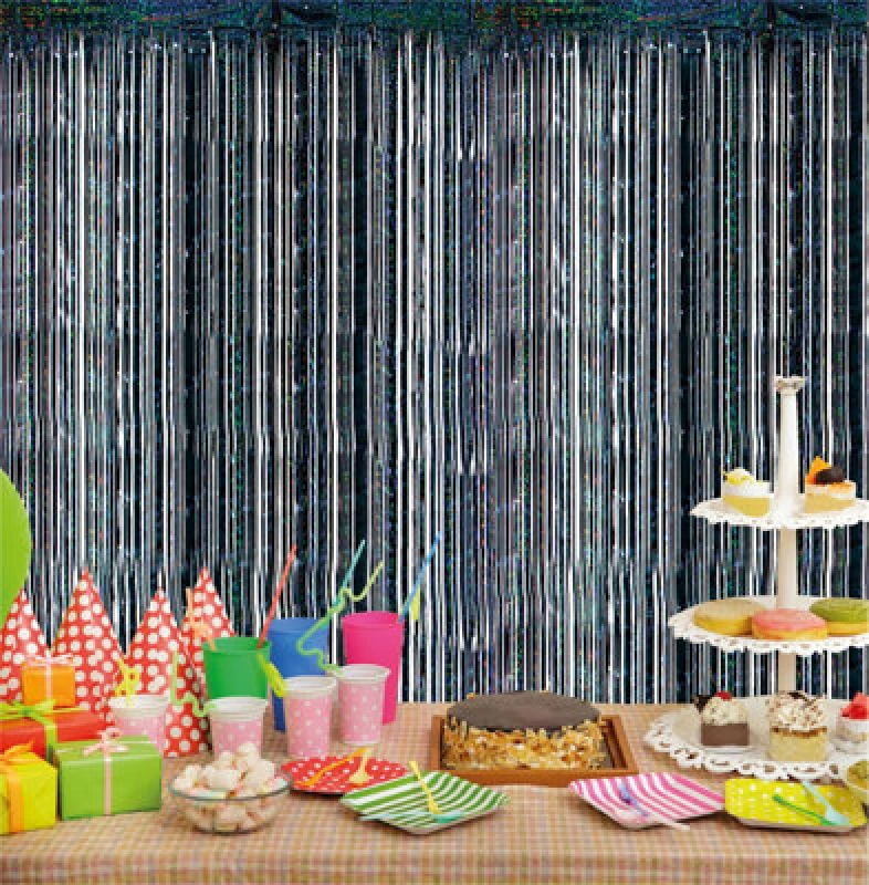 Image of CHEETAHL Black Foil Fringe Shimmer Tinsel Curtain Party Event Backdrop 1m Wide x 2.5m Drop ELV-718824