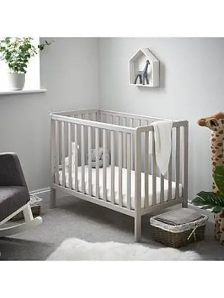 image of Obaby Bantam Space Saver Cot + Fibre Mattress - Warm Grey