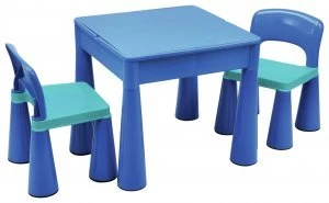 image of 5 in 1 Table and Chairs WritingLego TopSandWaterStorage Blue