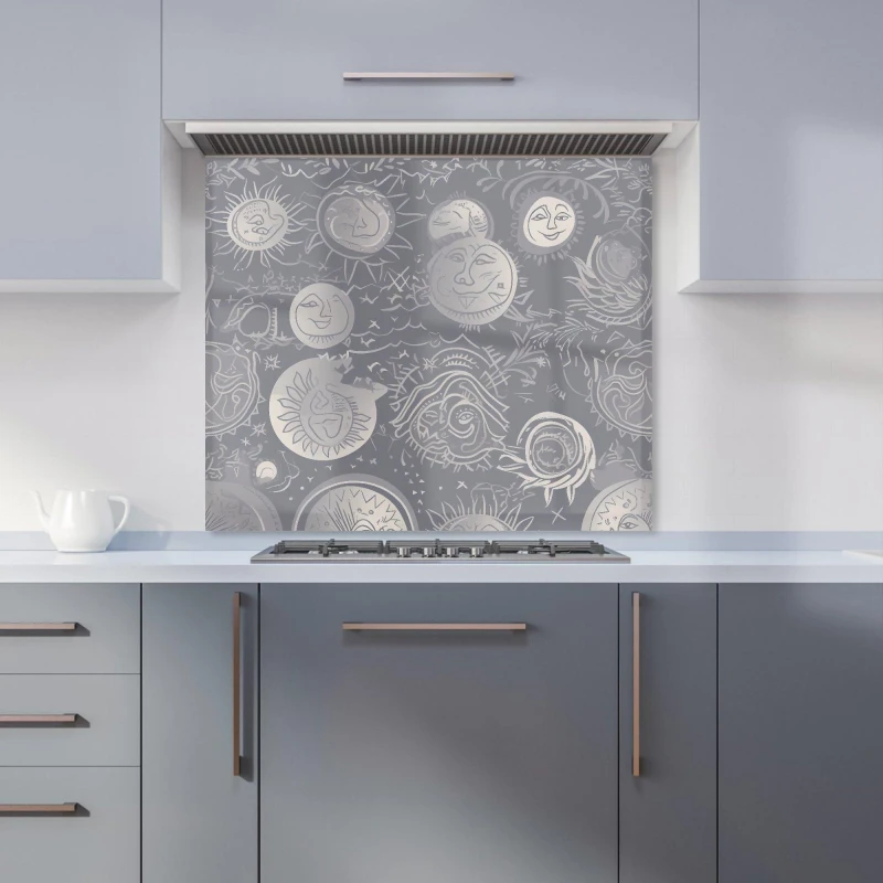 Image of Warren Reed - Designer Sun & Moon in Grey Kitchen Splashback Size: 700mm x 650mm Grey Unisex 700mm x 650mm