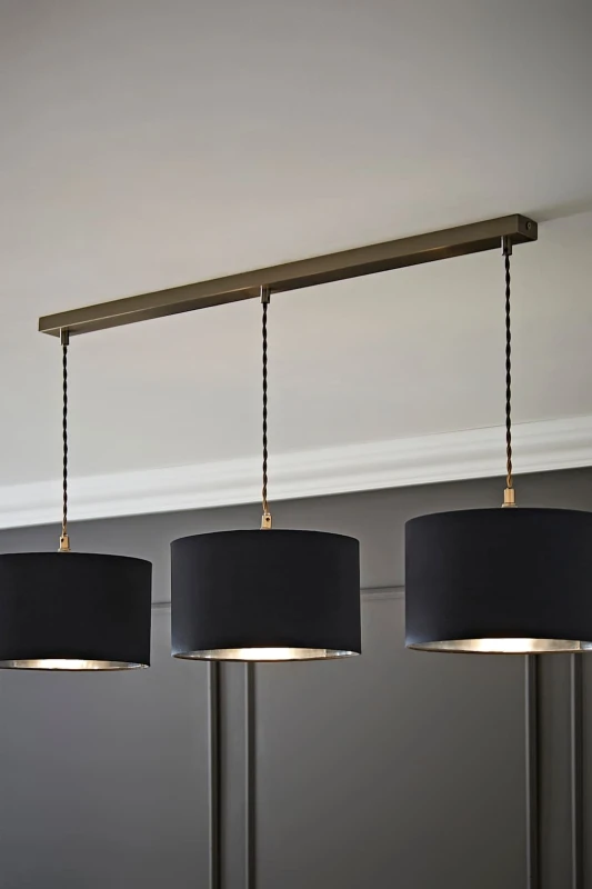 Image of ValueLights ValueLights Reni Metallic Drum Shade 3 Drop Bar Chrome Diner Ceiling Pendant Light in Charcoal Charcoal One Size Unisex 5059406063428