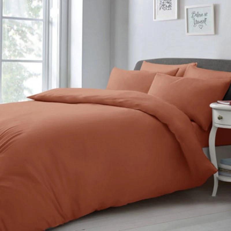 Image of Velosso Elegant Microfibre Duvet Cover & Pillowcase Set, Contemporary Style Bed Linen, Button Enclosure - Orange