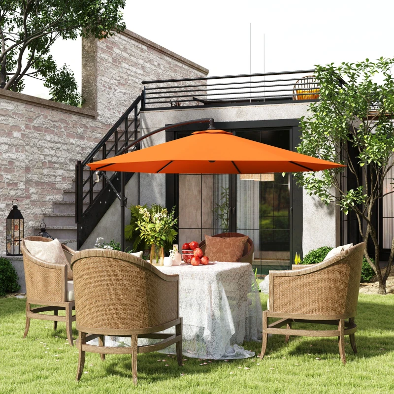 Image of Outsunny 3(m) Cantilever Parasol Banana Umbrella w/ Crank - Orange TJ Hughes 5063603017726