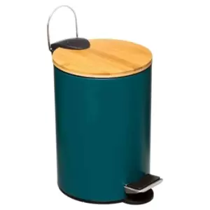 Image of 5Five Modern 3L Bin With Bamboo Pedal Lid - Teal/Blue
