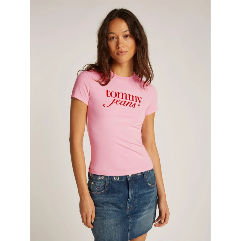 Image of Tommy Jeans TJW SLIM ESSENTIAL LOGO TEE EXT - Pink Pink 8
