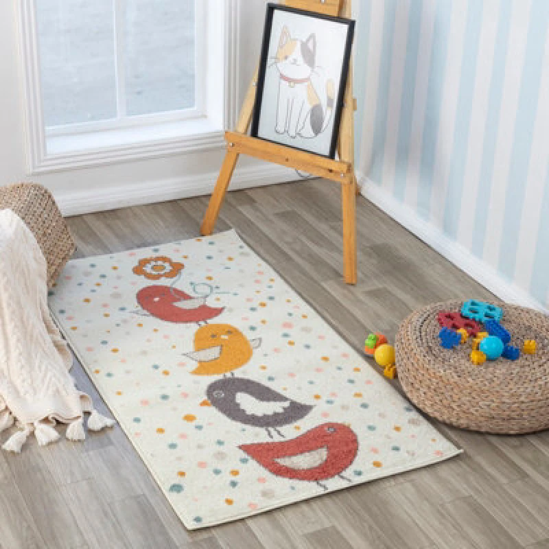 Image of Livabliss Kids Modern Yellow/blue/brown Bedroom Pioupiou Area Rug 80 X 150 Cm - Easy Care, Non Shedding, Soft & Safe Rug For Kids Spaces