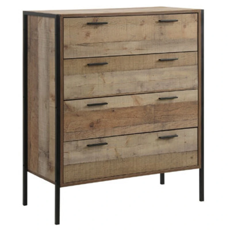 Image of Timber Art Design Stretton Rustic Chest 4 Drawers Bedroom Living Room Storage Industrial Oak
