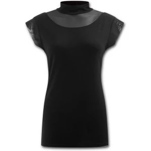 Image of Gothic Elegance Turtle Neck Fine Mesh Womens X-Large Sleeveless Top - Black