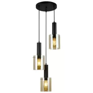 Image of Netlighting Modern Hanging Pendant Black 3 Light with Amber Shade, E27 - ITLPND-