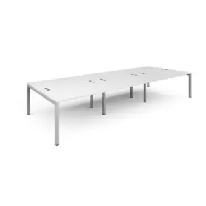 image of Bench Desk 6 Person Rectangular Desks 4200mm White Tops With Silver Frames 1600mm Depth Connex