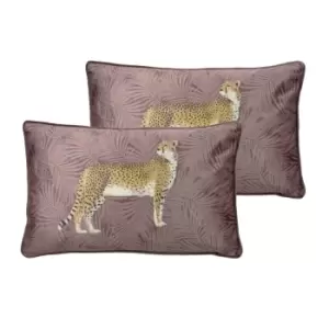 image of Paoletti Cheetah Forest Twin Pack Polyester Filled Cushions Blush