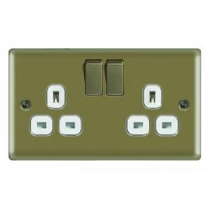 Image of Wickes 13A Raised Plate Twin Switched Socket - Pearl Nickel