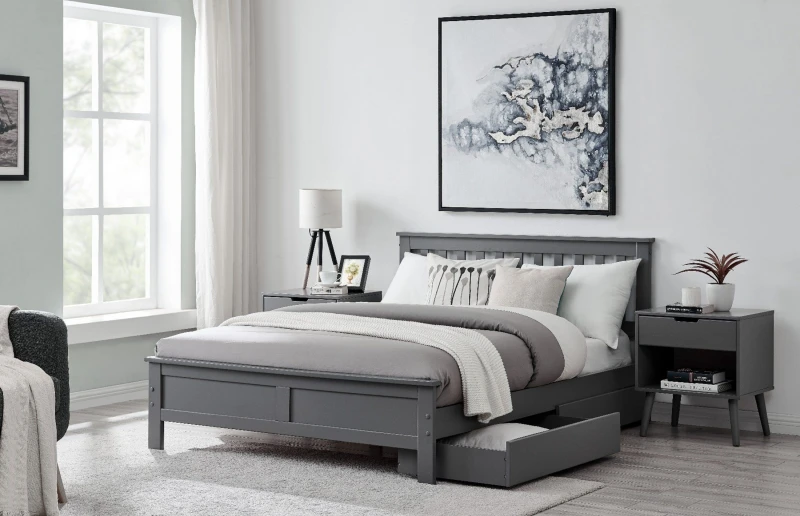 Image of FurnitureboxUK FurnitureboxUK Azure Modern White Solid Pine King Bed + Windsor Mattress + 2 Drawers in Grey Size: Double Grey Double Unisex 50565426