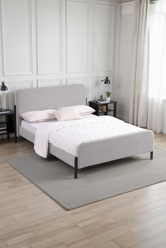 Image of SlumberWorx Thetford Light Grey Boucle Fabric Bed Frame