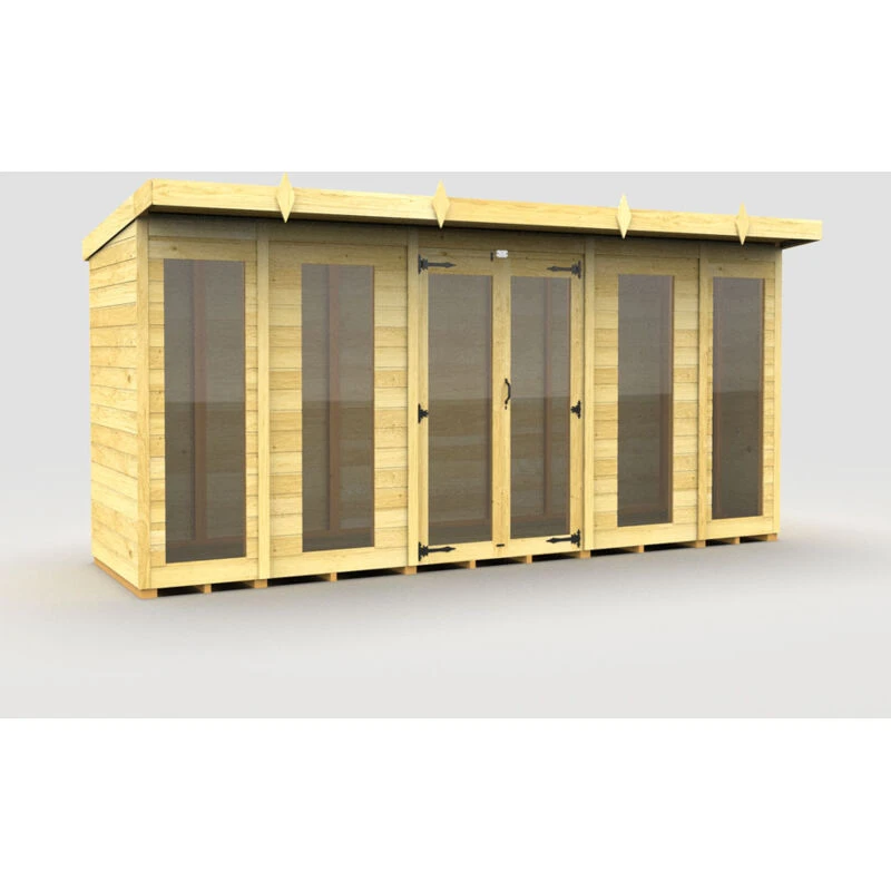 Image of Flat Pack Sheds DIY Sheds 14 x 4 Pent Summer House (Full Height Window), Brown 14X4PFHWSHFF