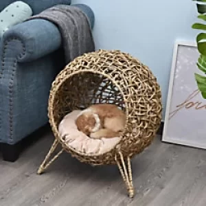 Image of PawHut Wicker Cat House D30-245ND 580 x 520 x 520 mm Cream
