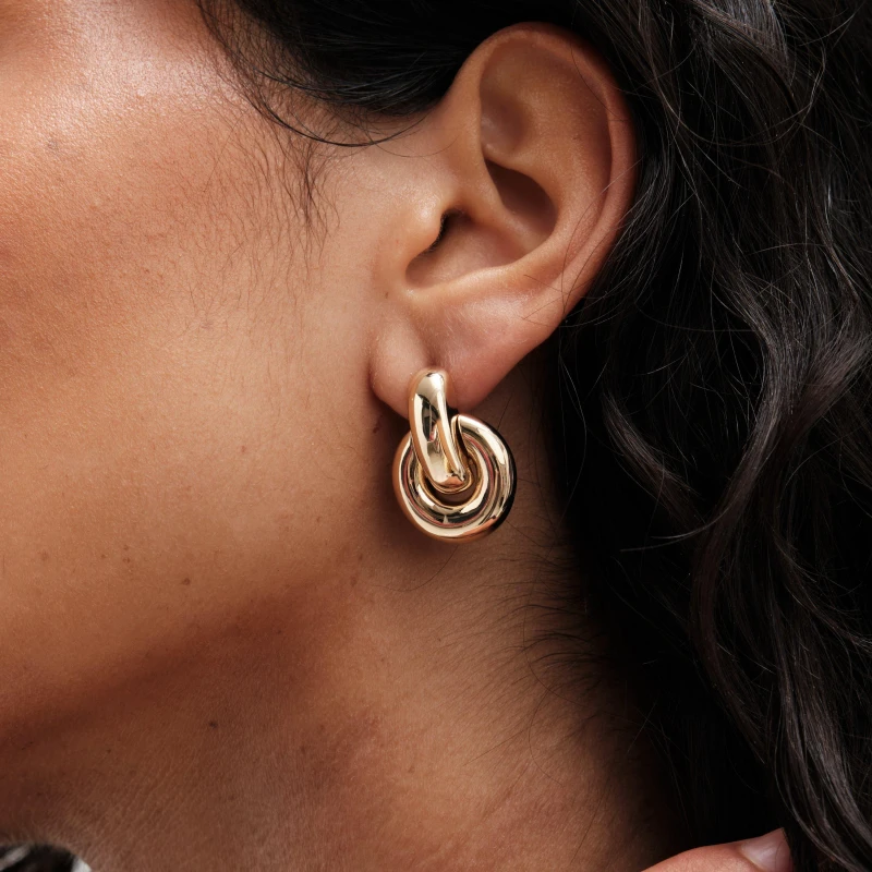 Image of Mood Mood Recycled Gold Round Doorknocker Drop Earrings Gold female