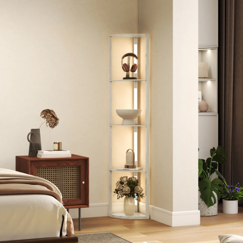 Image of HOMCOM HOMCOM Modern Floor Lamp with shelves, Dimmable LED Light, for Corner, Living Room in Brown Brown One Size Unisex 5063603034426