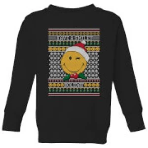 Image of Smiley World Have A Smiley Holiday Kids Christmas Sweatshirt - Black - 11-12 Years
