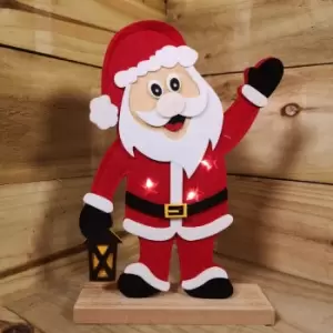 image of Premier 30cm Felt Santa Waving with 3 Warm White LED Lights