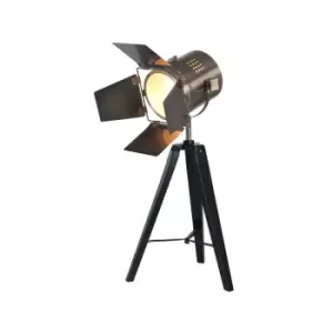 Image of Black Wood & Antique Brass Task Tripod Table Lamp