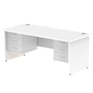 Image of Impulse 1800 Rectangle Panel End Leg Desk White 2 x 3 Drawer Fixed Ped