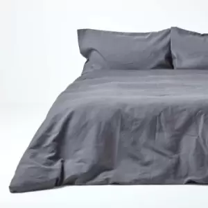 image of Dark Grey Linen Duvet Cover Set, Double - Grey - Grey - Homescapes